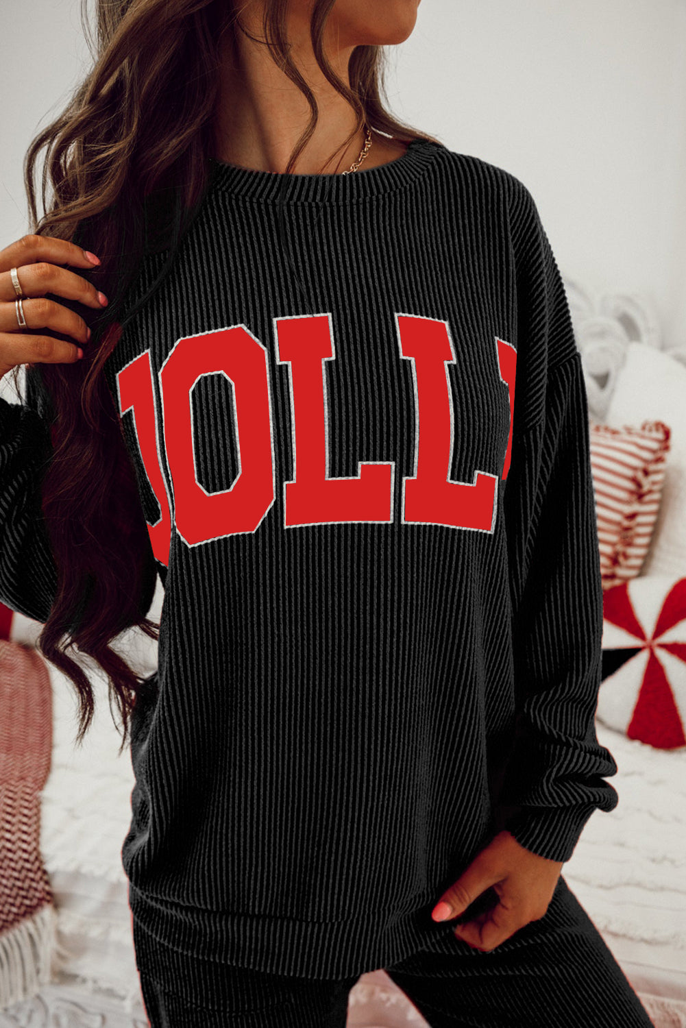 JOLLY Ribbed Knit Long Sleeve Top and Pants Set