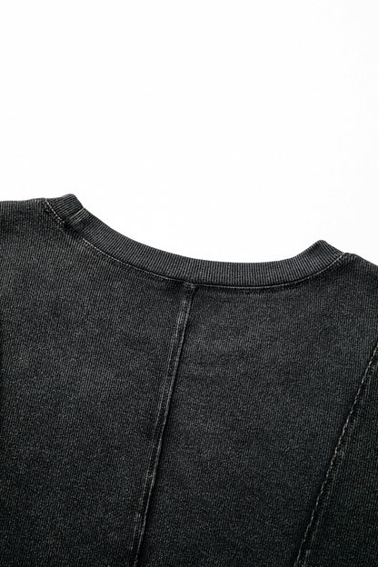 Coffee Exposed Seam Ribbed Long Sleeve Top
