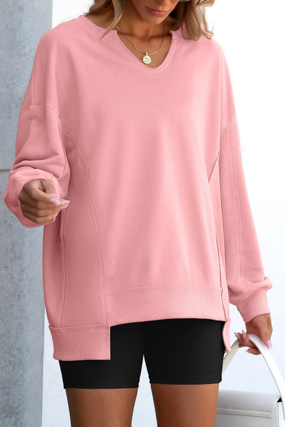 Bold Striped V-Neck Sweatshirt with Neon Contrast Trim