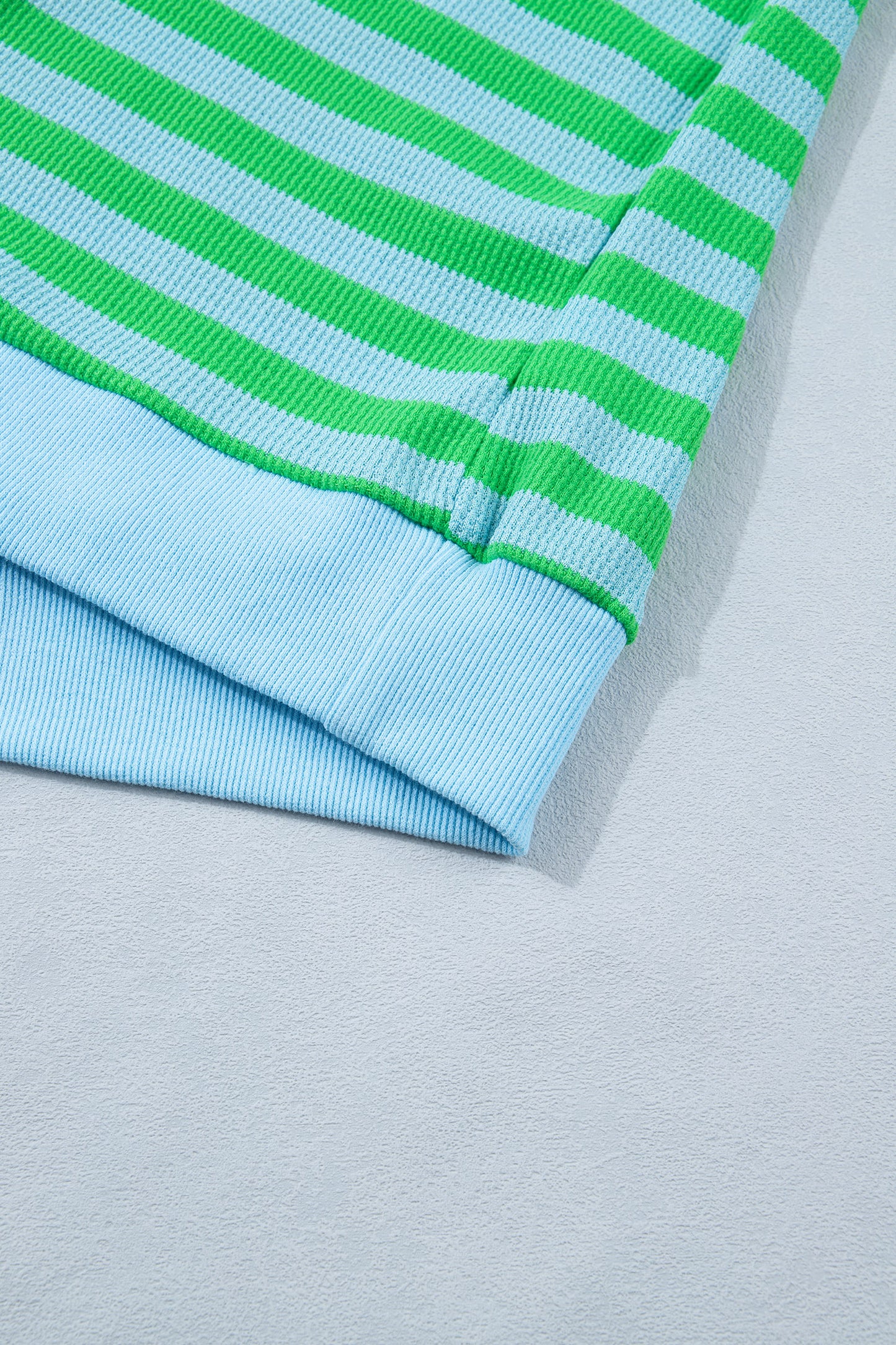 Green Stripe Puff Sleeve Lounge Set Drawstring Shorts