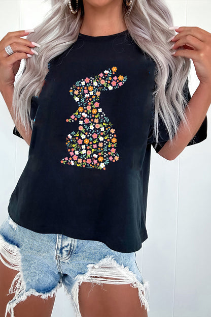 Easter Floral Bunny Graphic Short Sleeve T Shirt
