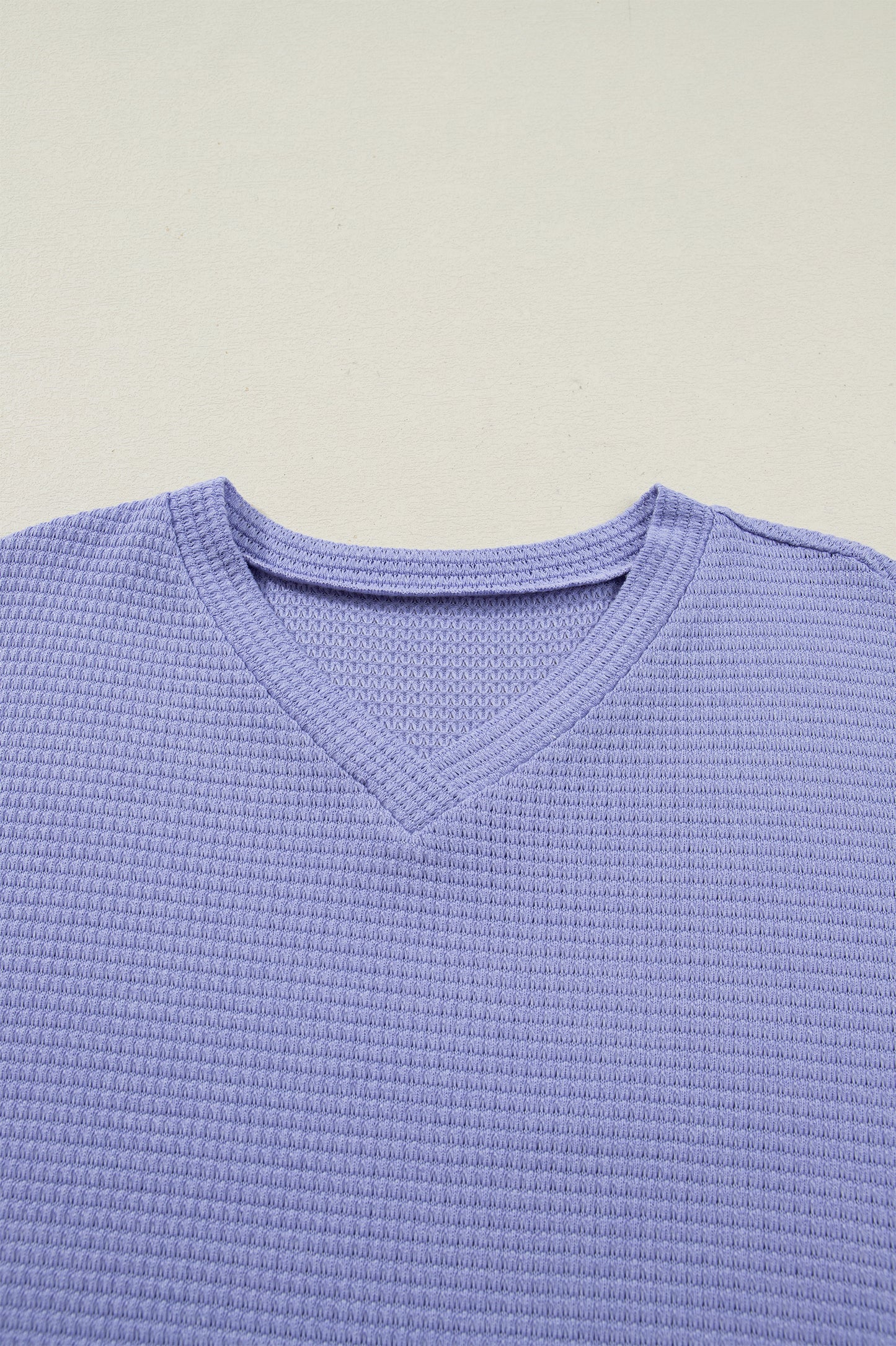 Strawberry Pink Waffle Knit V Neck Short Sleeve Casual Top