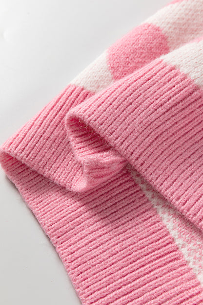 Pink Valentine Heart Print Cozy Knit Sweater for Women