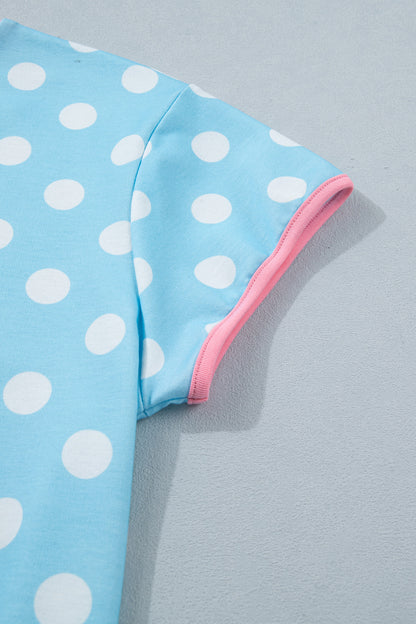 Polka Dot Lounge Set Contrast Trim Tee and Shorts