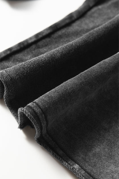 Women's Black Mineral Wash Wide Leg Patchwork Pants