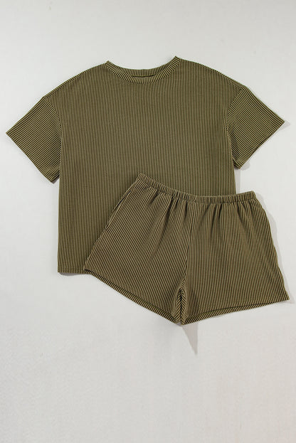 Ribbed Textured Knit Loose Fit Tee and Shorts Set