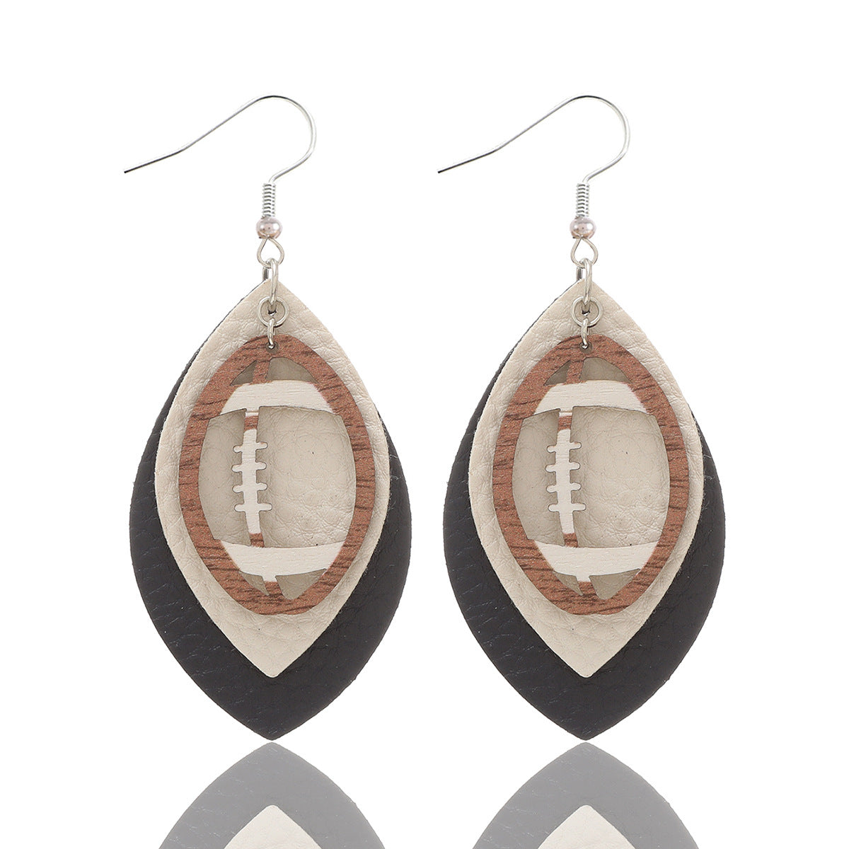 Chestnut Rugby Football Shape PU Leather Drop Earrings