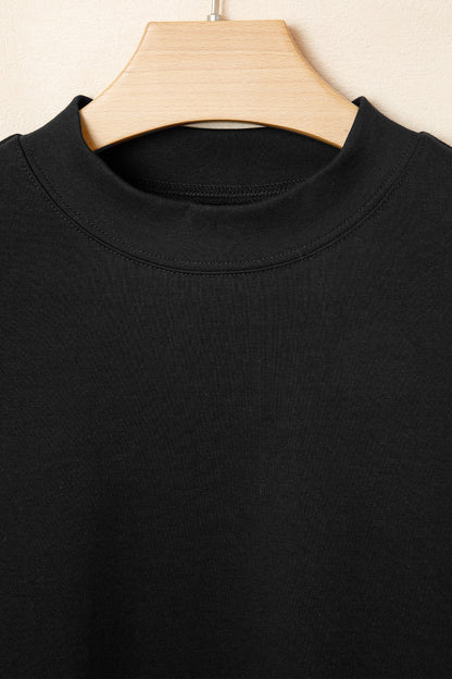 Dark Blue Oversized Mock Neck Tee Casual Relaxed Top