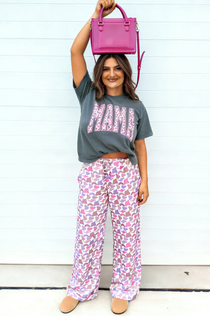 Grey MAMA Graphic Tee and Pink Camo Pants Set