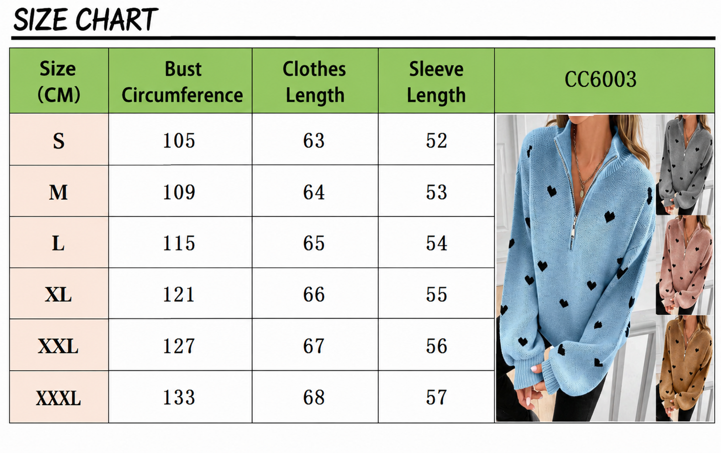 Women’s Heart Print Half Zip Wool Knit Sweater
