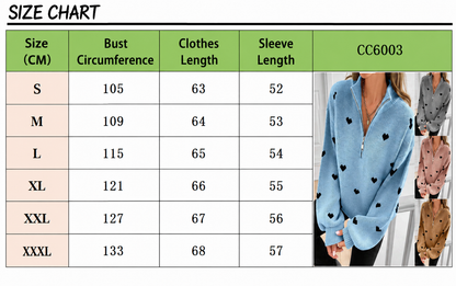 Women’s Heart Print Half Zip Wool Knit Sweater