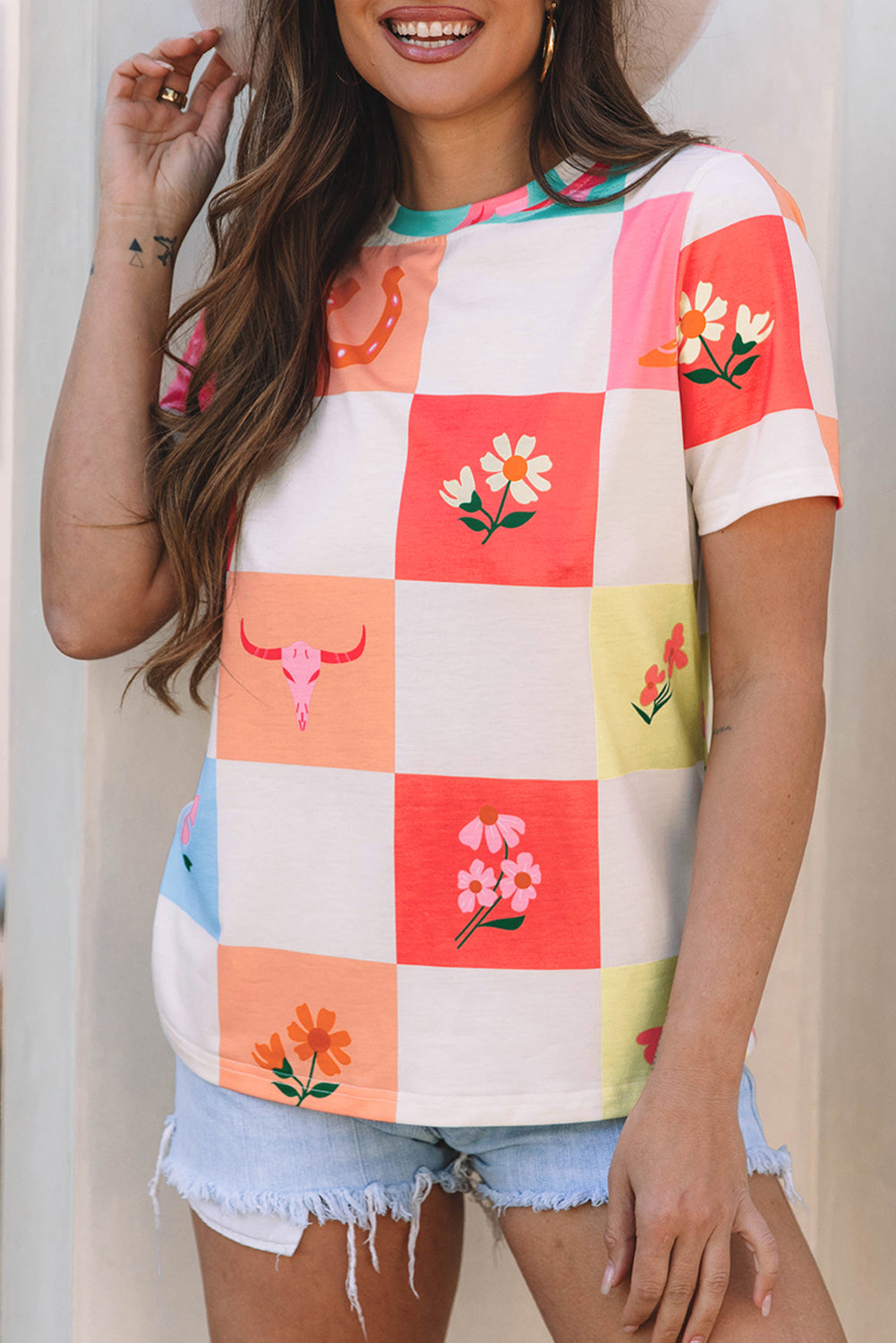 Women Color Block Patchwork Graphic T Shirt