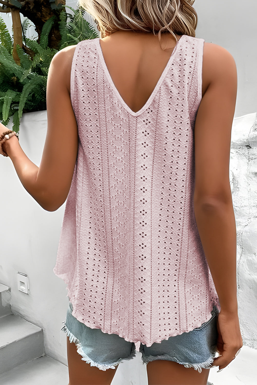White Lace Crochet V Neck Tank Top Boho Eyelet Blouse
