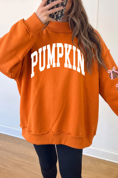 Sequin Pumpkin Bow Graphic Fall Sweatshirt