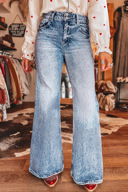 Western Light Wash High Waist Wide Leg Denim Jeans