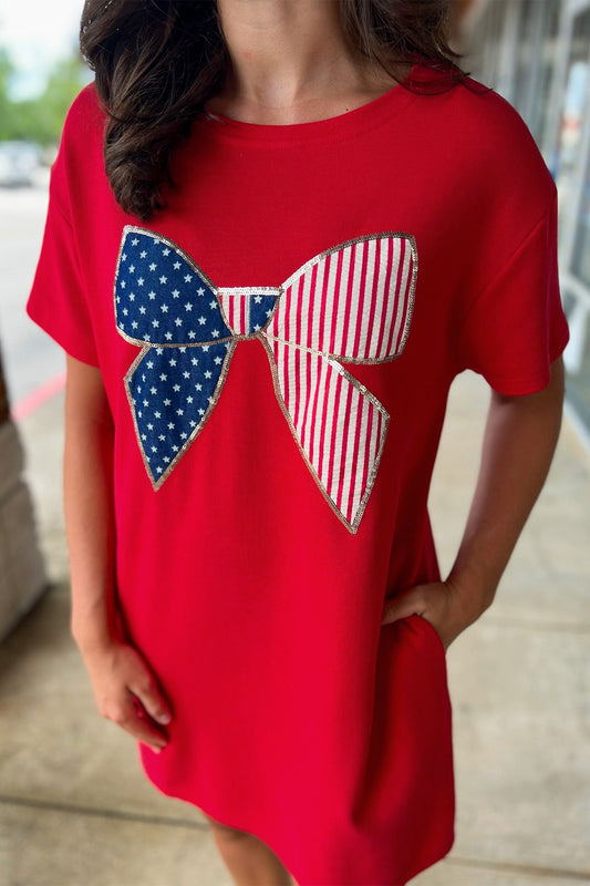 Red USA Bow T Shirt Dress Flag Day Independence