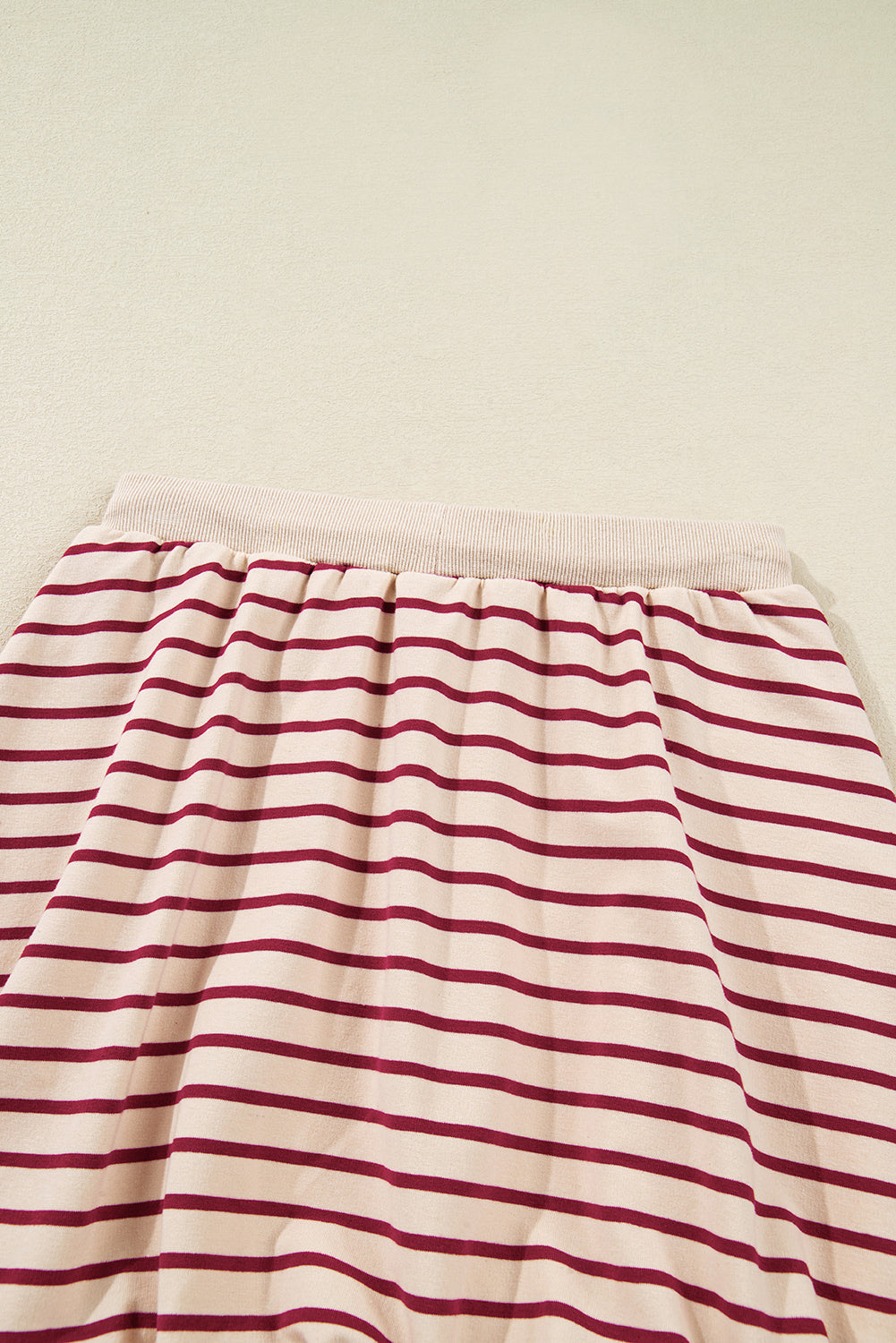 Red Stripe Collared Cropped Top & Bubble Skirt Set