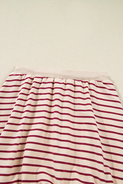 Red Stripe Collared Cropped Top & Bubble Skirt Set