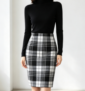 Women's Plaid High Waisted Midi Pencil Skirt Fall Winter