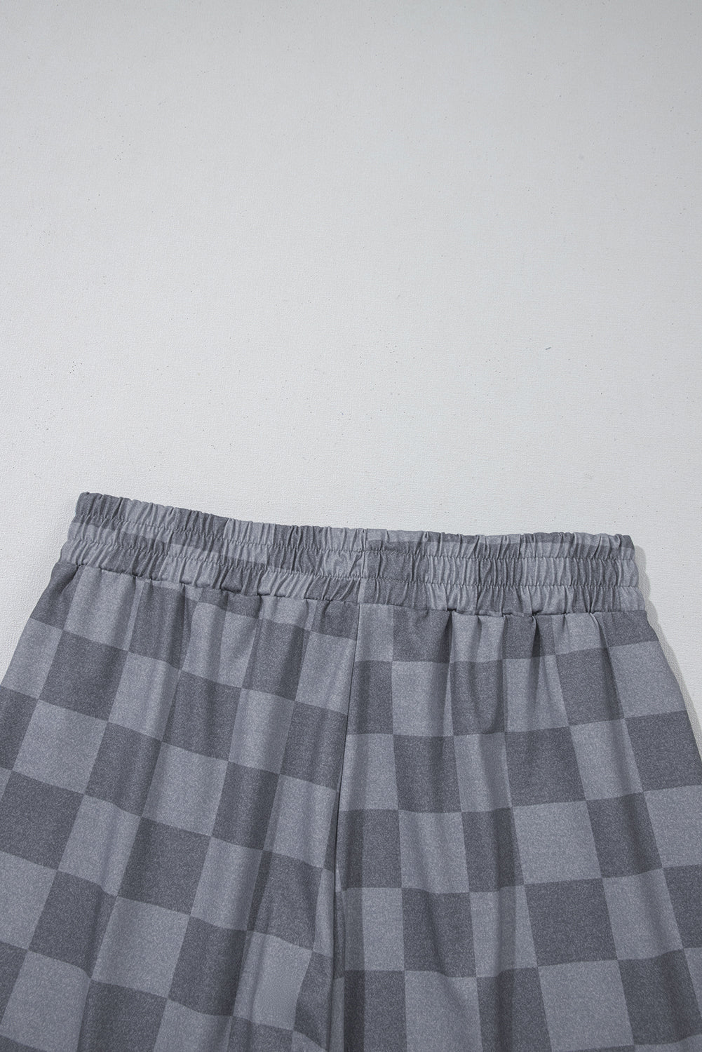 Beige Checkered Lounge Set V Neck Tee Shorts