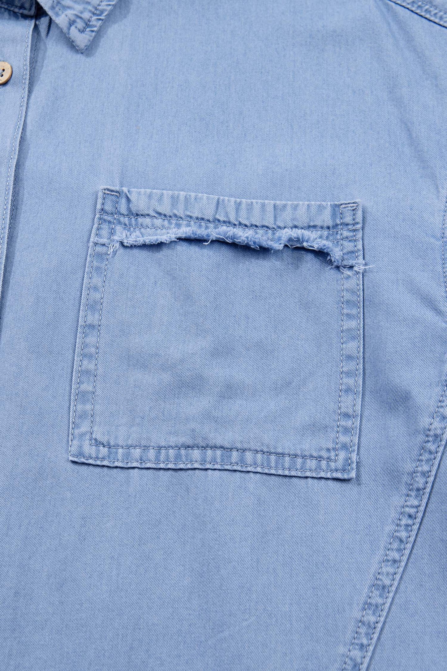 Washed Chambray Drop Shoulder Bracelet Sleeve Shirt