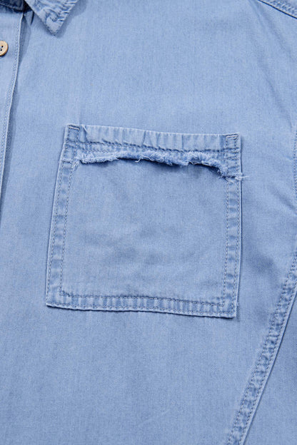 Washed Chambray Drop Shoulder Bracelet Sleeve Shirt