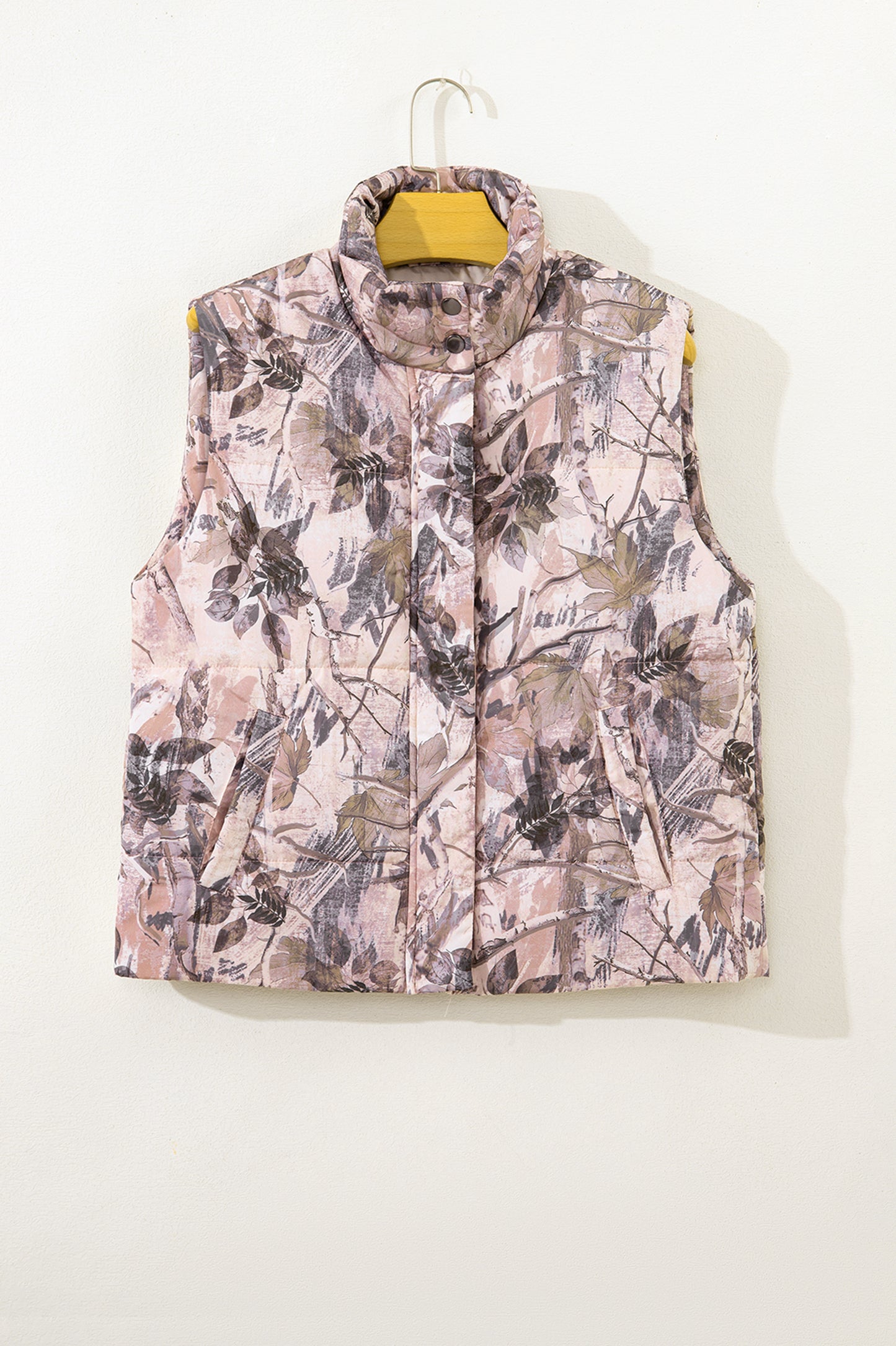 Brown Camo Leaf Print Lightweight Winter Puffer Vest