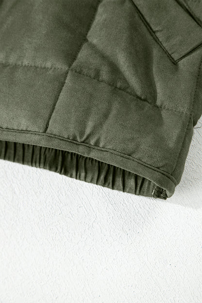 Olive Green Quilted Zip-Up Jacket with Pockets