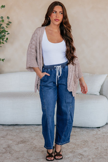 Old Rose Hollow Knit Drop Shoulder Cardigan Sweater