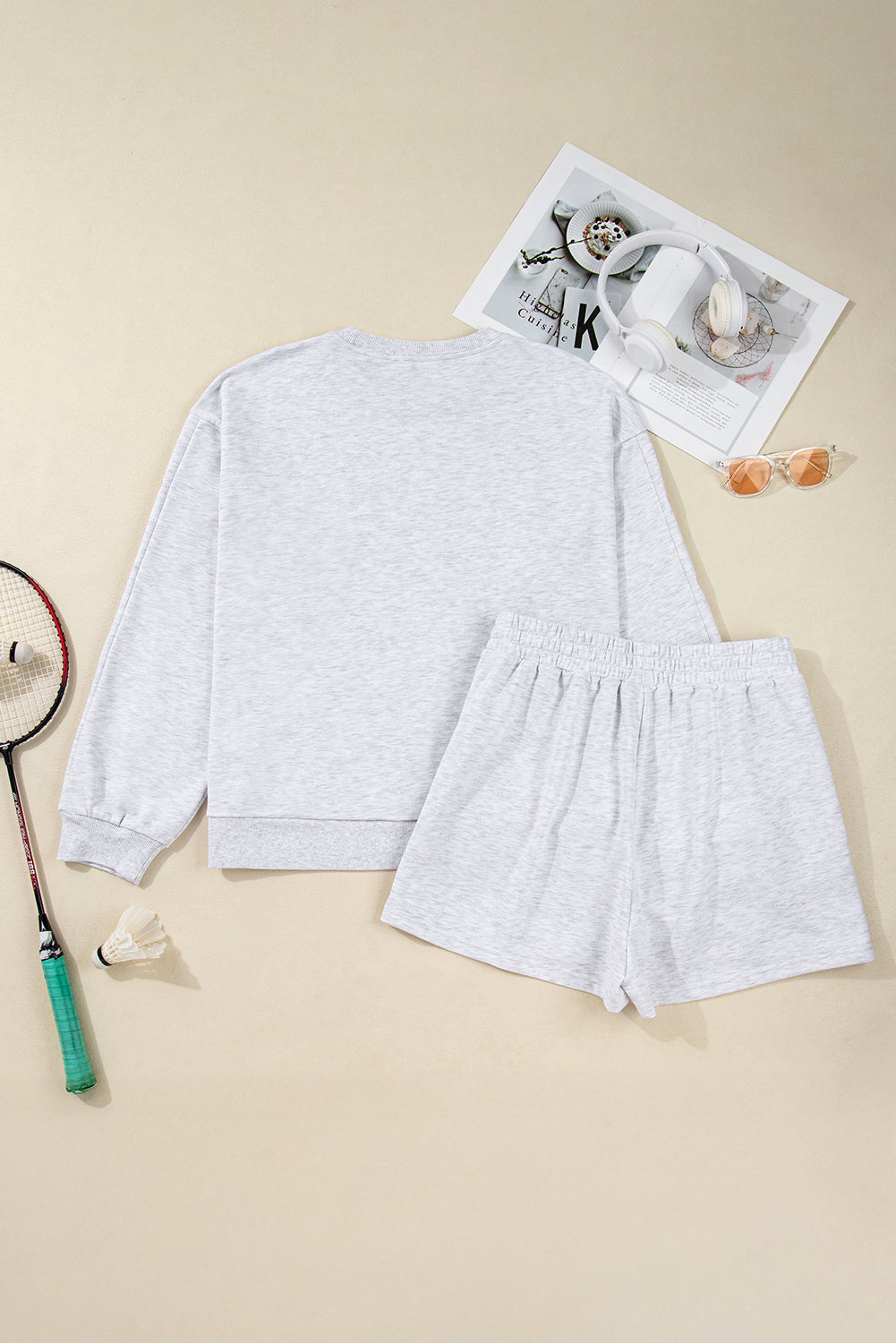 Bow Embroidered Pullover and Shorts Plus Size Set