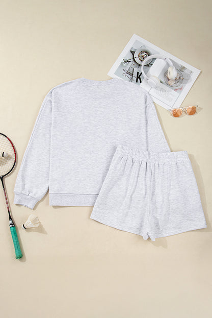 Bow Embroidered Pullover and Shorts Plus Size Set