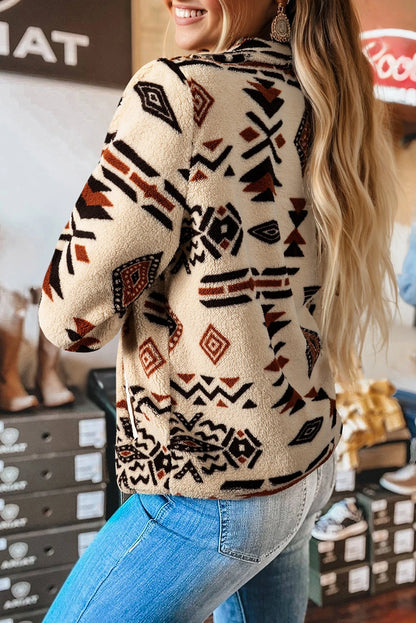 Women Aztec Print Sherpa Half Zip Sweatshirt