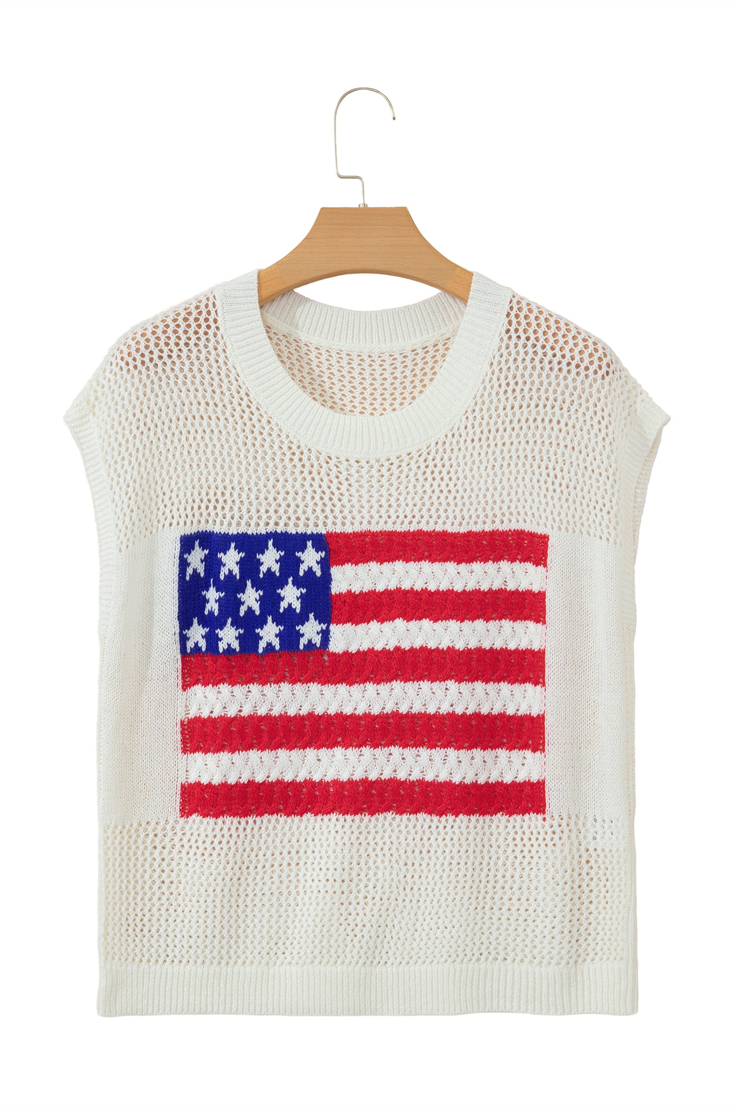 Blue American Flag Knit Short Sleeve Sweater Top