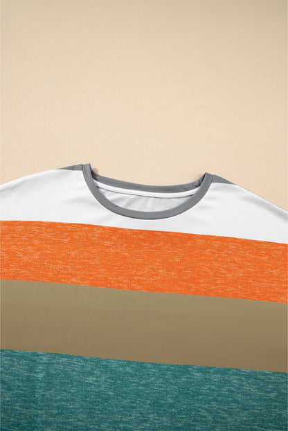 Pink Stripe Plus Size Colorblock Pullover Top