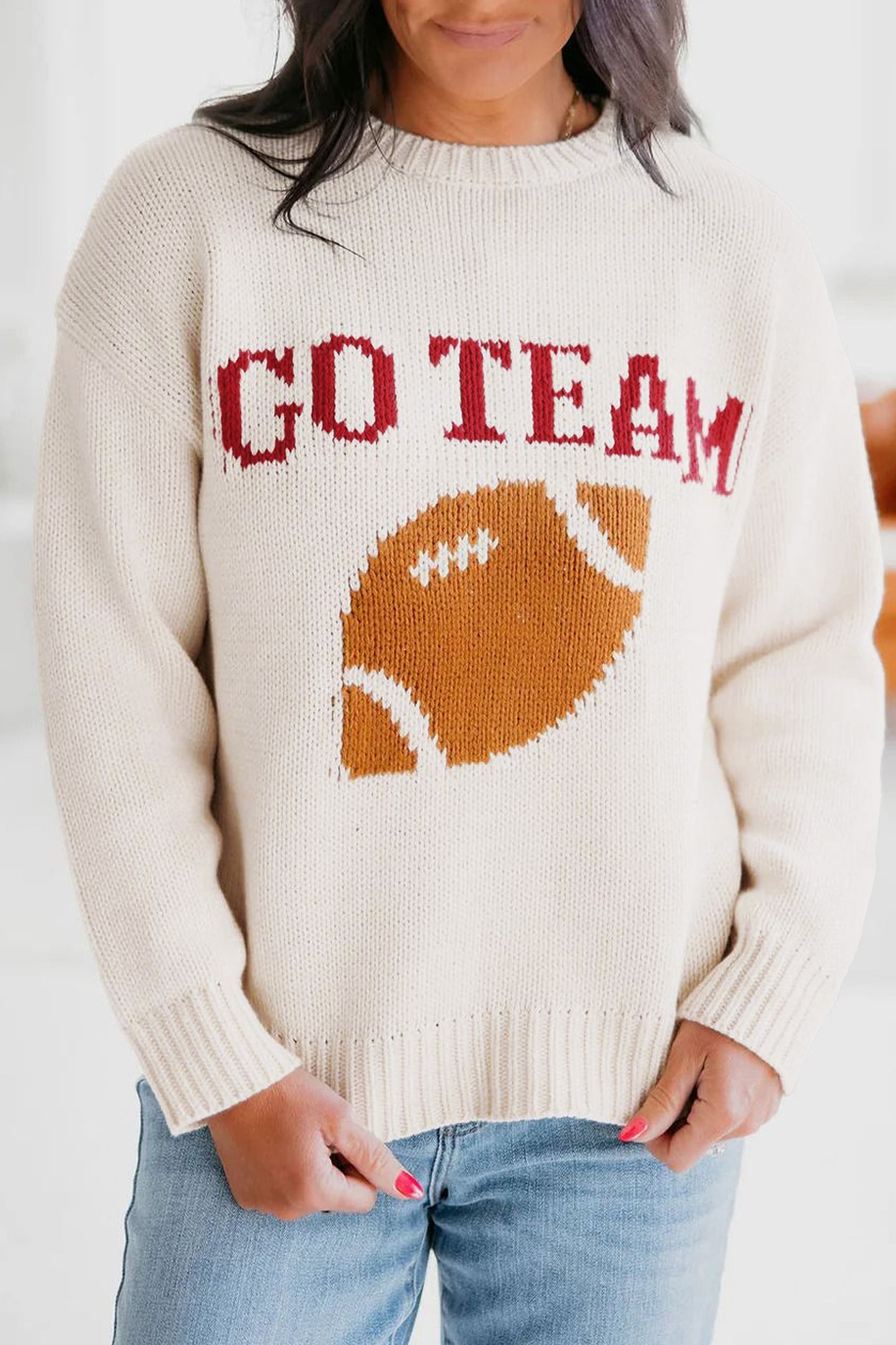 Game Day Football Graphic Crew Neck Knit Sweater