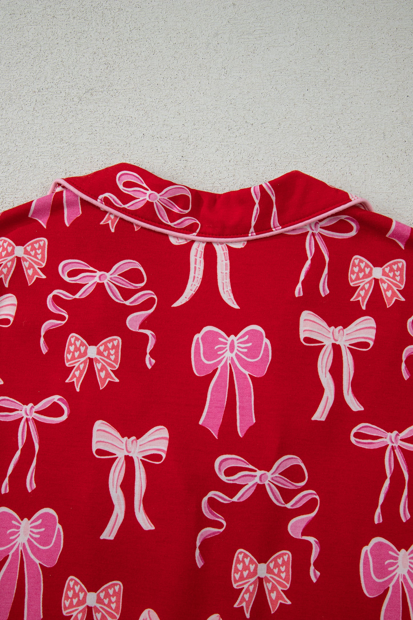 Valentine Red Bow Print Ruffle Pajama Shorts Set for Women