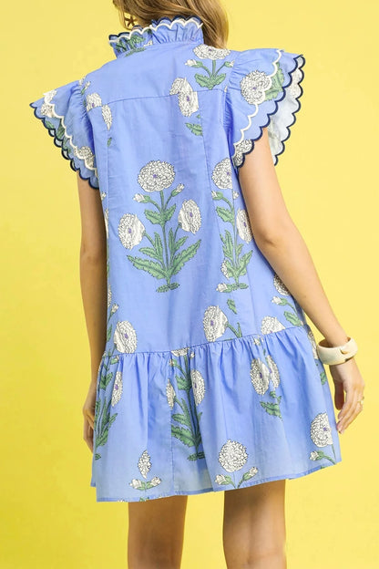 Floral Embroidered V Neck Mini Dress Women Casual