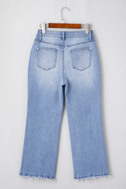 High Waist Flared Jeans with Raw Hem