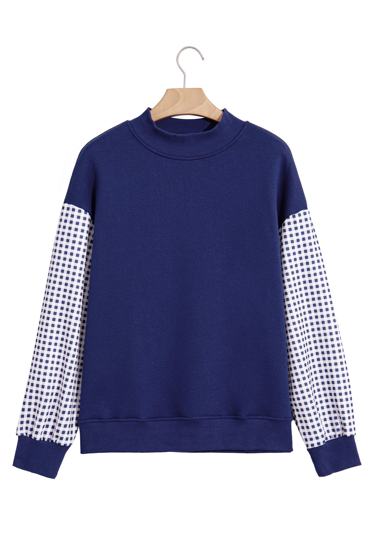 Evergreen Plaid Sleeve Colorblock Loose Tunic Sweatshirt