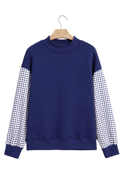 Evergreen Plaid Sleeve Colorblock Loose Tunic Sweatshirt