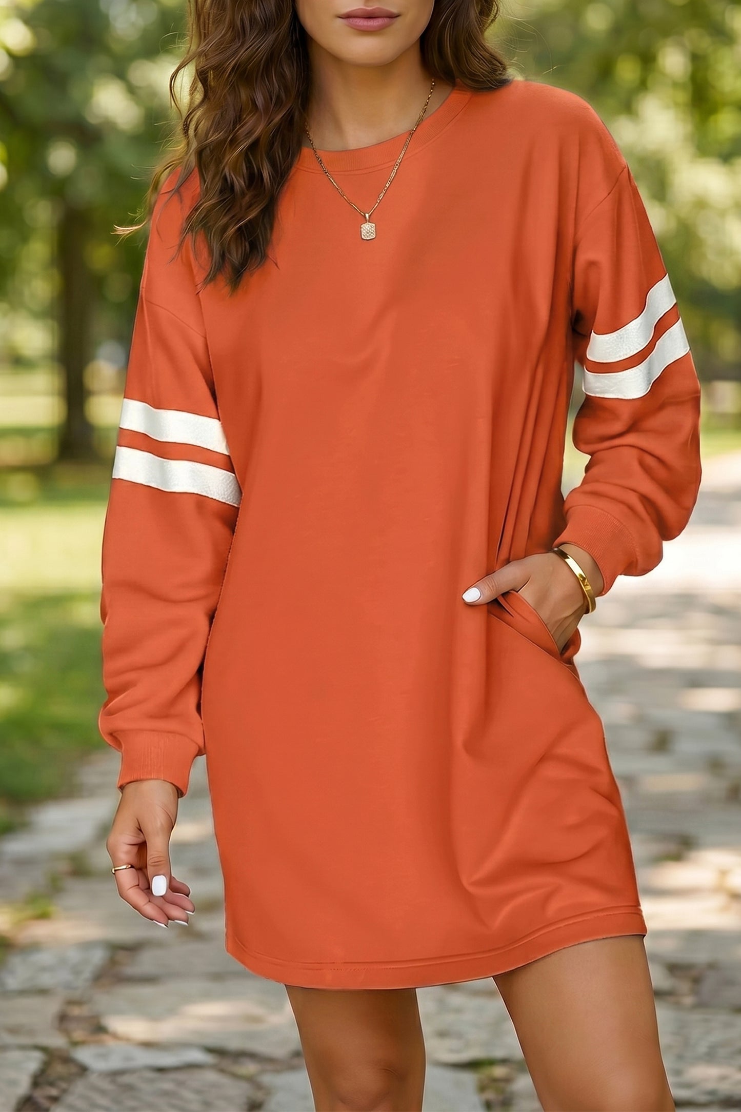 Customizable Varsity Stripe Sleeve Sweatshirt Dress Game Day