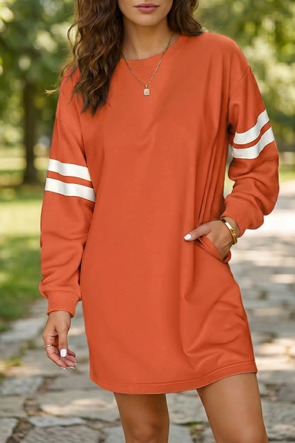 Customizable Varsity Stripe Sleeve Sweatshirt Dress Game Day