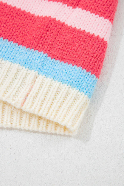 Multicolor Striped Colorblock Drop Shoulder Knit Cardigan
