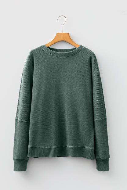 Waffle Knit Loose Long Sleeve Casual Top