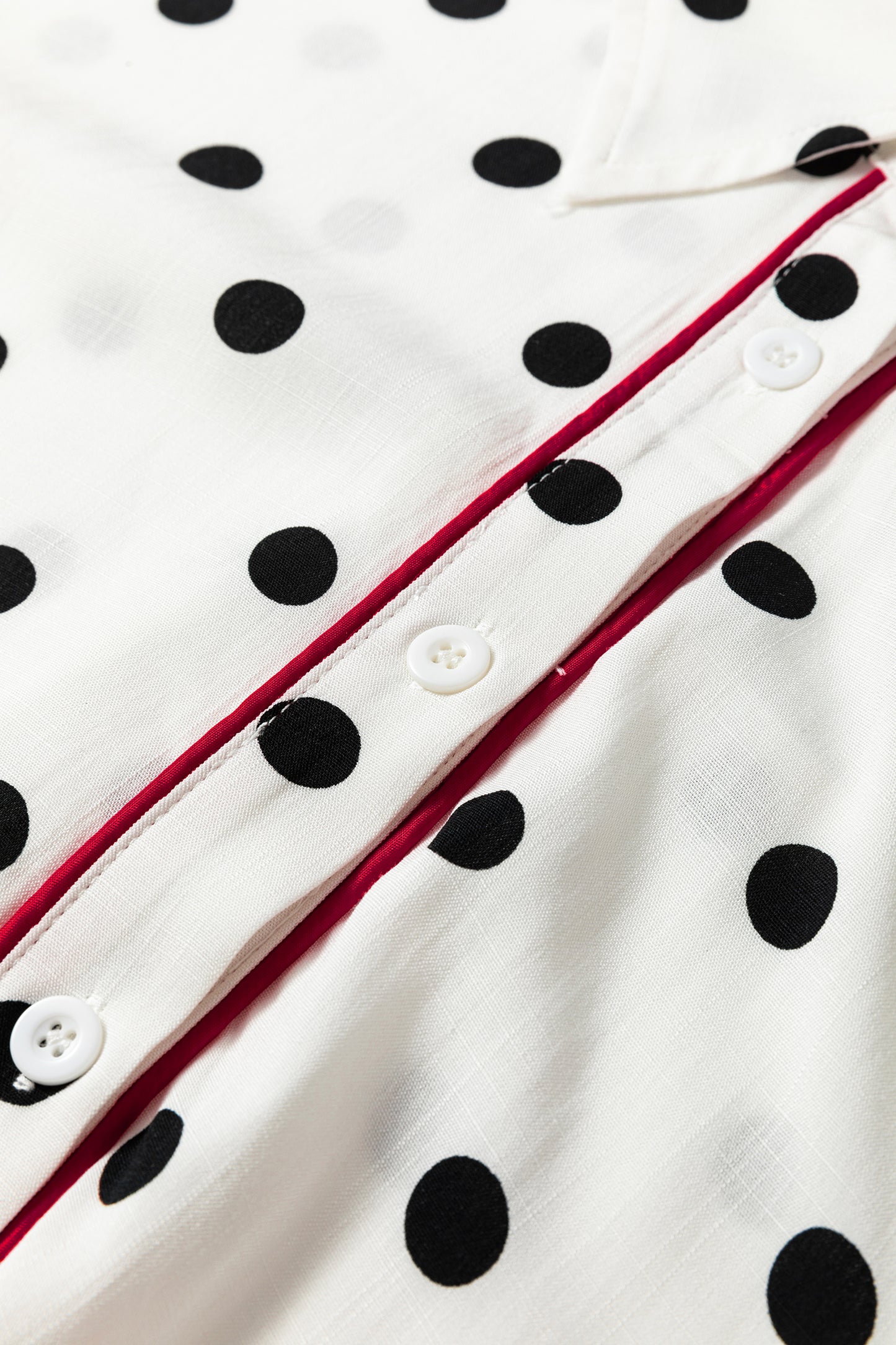 White Polka Dot Contrast Trim Button Up Blouse