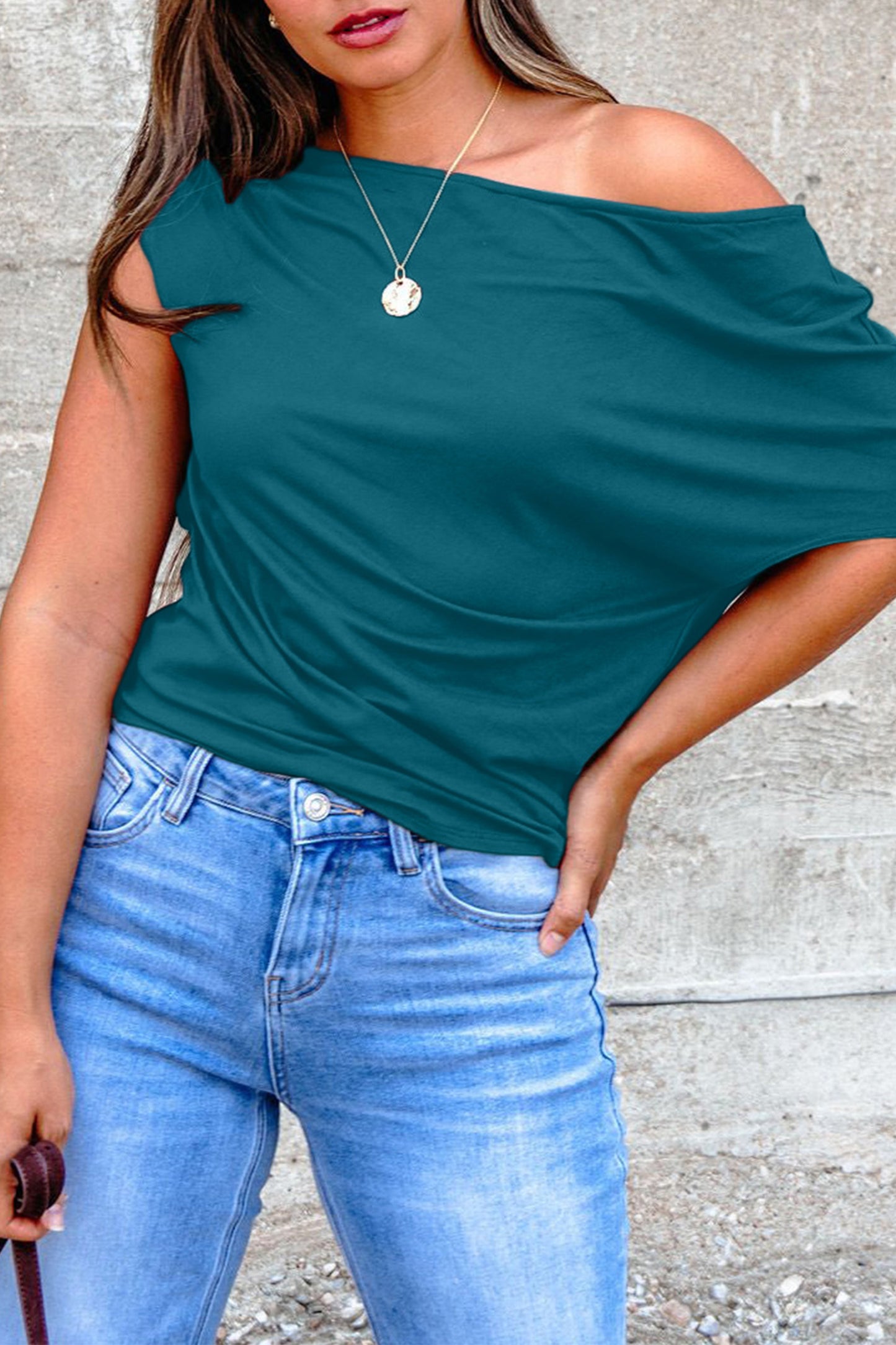 Pink Plus Size Asymmetric Neck Short Sleeve Blouse