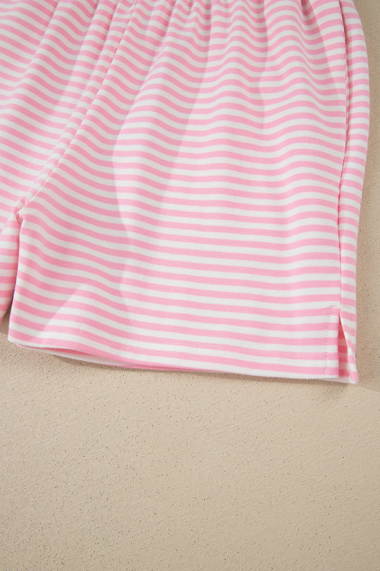 Pink Stripe Oversized Mock Neck Sweatshirt Shorts Set