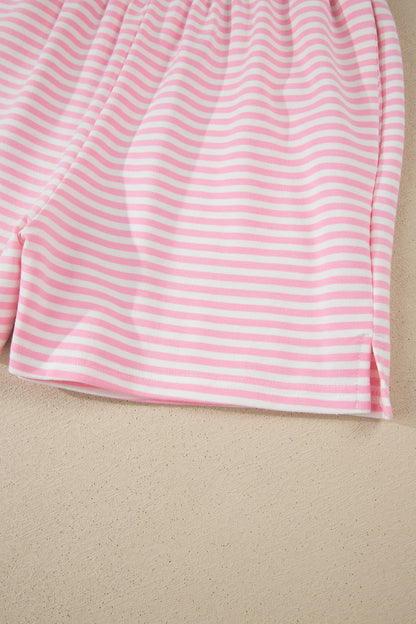 Pink Stripe Oversized Mock Neck Sweatshirt Shorts Set