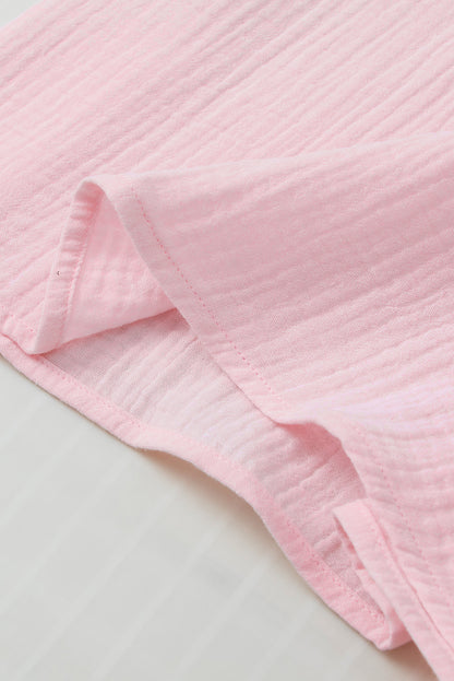 Pink Cotton Gauze Ruffle Sleeve Summer Blouse Top