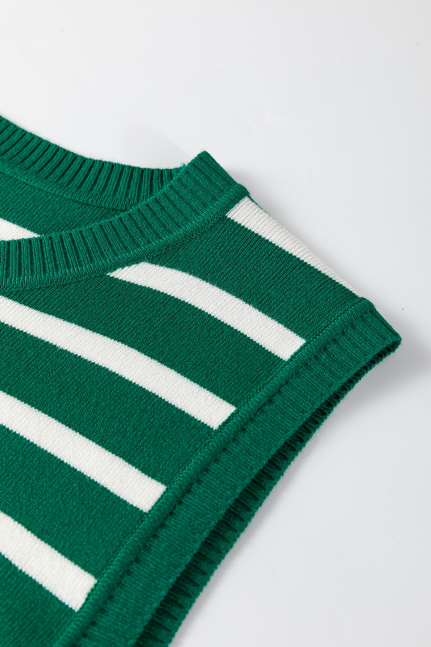 Green Striped Sleeveless Knit Sweater Vest Casual Top